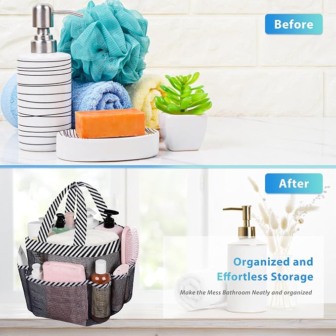 Mesh Shower Caddy Portable - 9 Pockets for College Dorm Room Essential | Large Capacity Mesh Shower Caddy with 9 Pockets, Portable Hanging Toiletry Bag for College Dorm, Gym, Camping and Beach - Image 5
