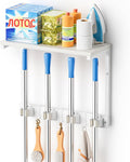 Olakee Broom Holder Wall Mount with Cleaning Supplies Organizer, Laundry Room Organization and Storage Shelves, Mop Hanger Rack with Hooks, Utility Shelf Closet Organizer for Garage Home Improvement by Olakee