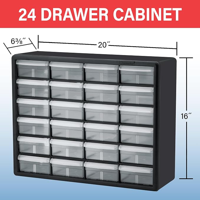 Akro-Mils 24-Drawer Plastic Storage Cabinet, 20" W x 6" D x 16" H, White | Plastic Cabinet w/ Drawers for Garage Organization, Beads, Building Bricks Storage, Teacher Toolbox, Makeup Organizer, 10124 - Image 3