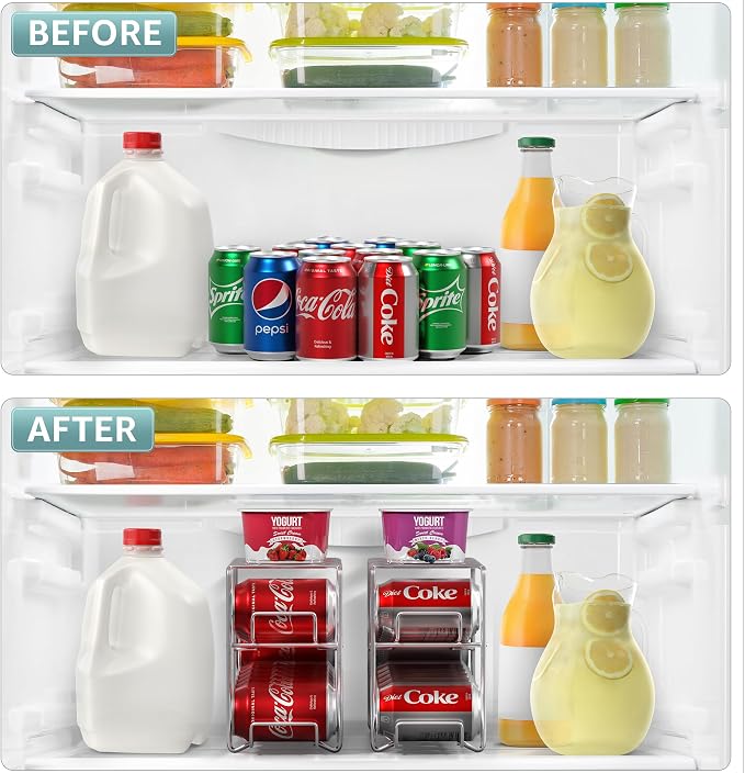 Sorbus Soda Can Rack Beverage Dispenser (1 Pack, Silver) – Holds 12 Standard 12oz Cans – Soda Can Organizer for Refrigerator, Pantry, or Countertop - Image 6