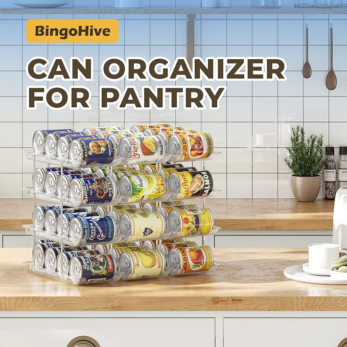 Can Organizer for Pantry 4 Tiers Rolling Can Storage Cupboard | Automatic Rolling Holds 48 Cans Combinable Canned Food Organizer Soda Can Organizer for Cupboard Cabinets Pantry Fridge Clear - Image 3