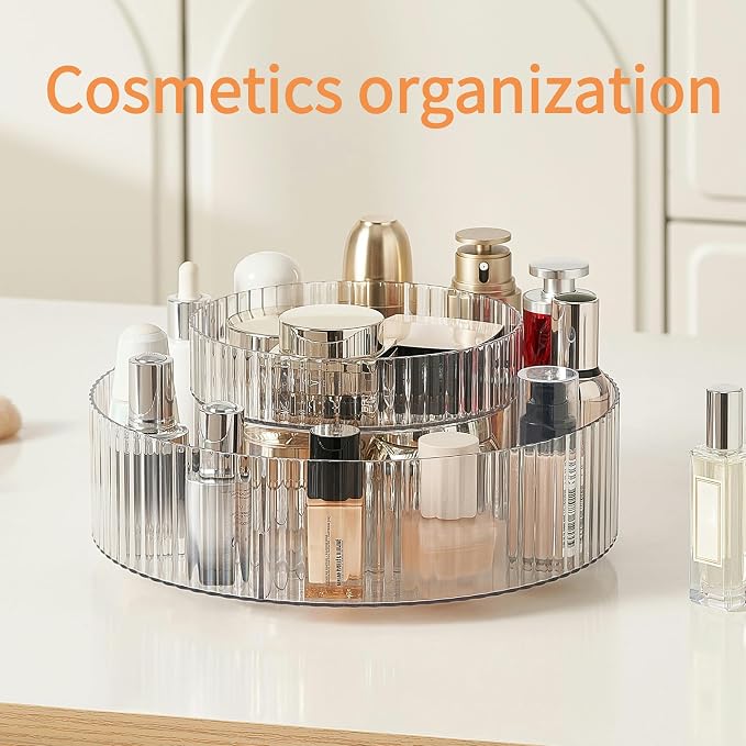 Plastic Lazy Susan Organizer,2 Tier Rotating Storage Turntable for Cabinet Clear Spice Rack,Makeup Spinning Organizer,Countertop Organizer for Kitchen,Pantry,Bathroom,Office - Image 2