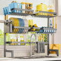 Sakugi Dish Drying Rack Over The Sink, Dish Drainer for Kitchen Counter | Stainless Steel Storage Organizer with Utensil Knife Holder & Hooks, Adjustable 11.8"Dx31.5"~39"Wx30"H, Grey by Sakugi