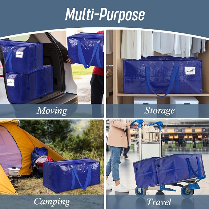6 Pack Extra Heavy Duty Large Moving Bags with Strong Zipper, Blue | Comfortable Handles, Sturdy & Durable Clothes Storage Bags Totes Bins, Blue Packing Moving Boxes for College Supplies - Image 7