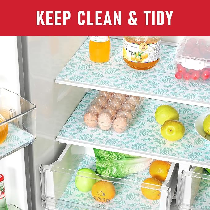 Cooyes Absorbent Refrigerator Liners, Non Slip Fridge Bin Liners and Mats Washable, Refrigerator Shelf Liner for Glass Shelves and Kitchen Cabinet Drawer, 12 Pack, 12" × 24" - Image 2