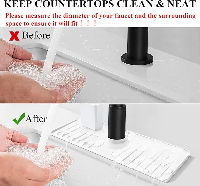 YATOISUR Sink Splash Guard 14.4” x 5.4” - Sink Faucet Mat with Faucet Water Catcher Mat & Soap Dish & Sponge Holder 3 in 1 - Silicone Faucet Handle Drip Catcher Tray for Kitchen RV & Bar Faucet, White - Image 3