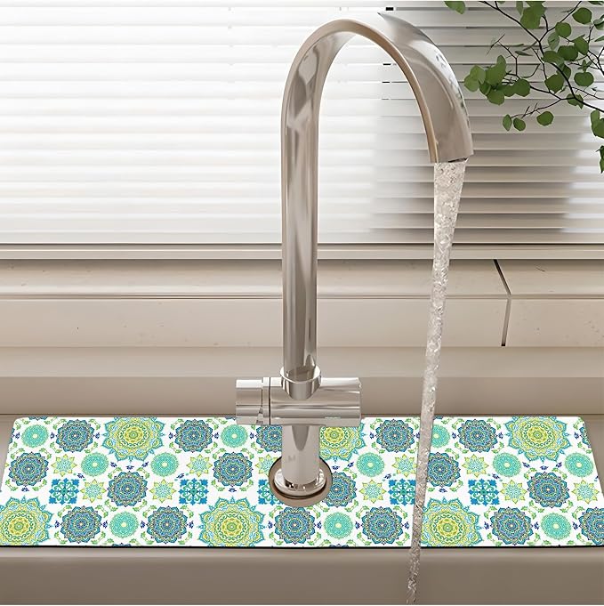 Patterned Sink Faucet Mat Kitchen Splash Guard Super Absorbent Drying Mat, Non-Slip Drain Pad for Kitchen Counter or Bathroom-15x5.5in - Image 2