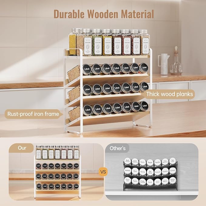 MUDEELA 4 Tier Spice Rack Organizer for Cabinet, (No Jars Included), White | Wooden Vertical Spice Shelf, Seasoning Organizer for Countertop, Kitchen, Pantry, Freestanding, 13.4" W × 11.2" H - Image 6
