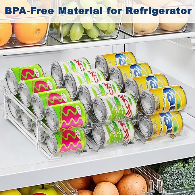 Dayacoco Can Organizer For Pantry,3 Sets 3 Tiers Pantry Organizers And Storage, Pantry Organizer for Fridge 36 Standard and Tall Cans Rack Automatic Rolling Stackable Canned Food Organizer, Clear - Image 5
