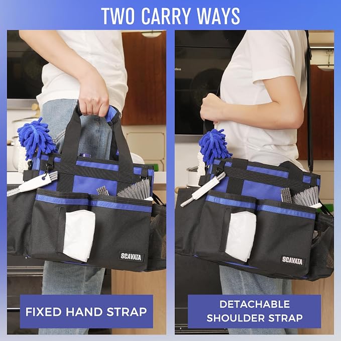 SCAVATA Compact Wearable Cleaning Caddy with Handle & Shoulder Straps | Small Cleaning Supplies Organizer, Under Sink & Car Cleaning Tools Storage Bag for Housekeepers Cleaners, Blue - Image 6