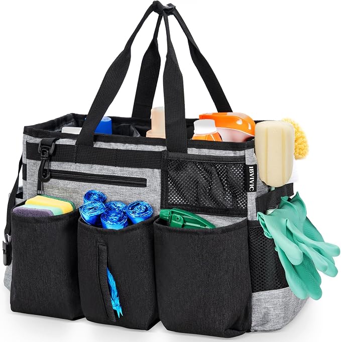 IBVIVIC Wearable Cleaning Caddy Bag for Cleaning Supplies, Grey | Cleaning Organizer Tote Bag with Handle & Shoulder Straps Kitchen Cleaning Supplies Storage Bag for Cleaners & Housekeepers by WelcometoIBVIVIC