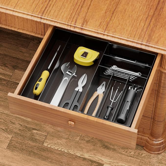 JANE EYRE Utensil Drawer Organizer - Expandable Cutlery Tray, Silverware/Flatware Storage Divider for Kitchen, Mesh Designing with Non-slip Rubber Feet (black) - Image 5