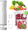 Portable Handheld Vacuum Sealer for Food with 32 Reusable Bags, Compact & Powerful Food Vacuum Sealer with Visible Liquid Tank, Digital Display and 6X Freshness Lock for Meal Prep & Storage by OWKAR