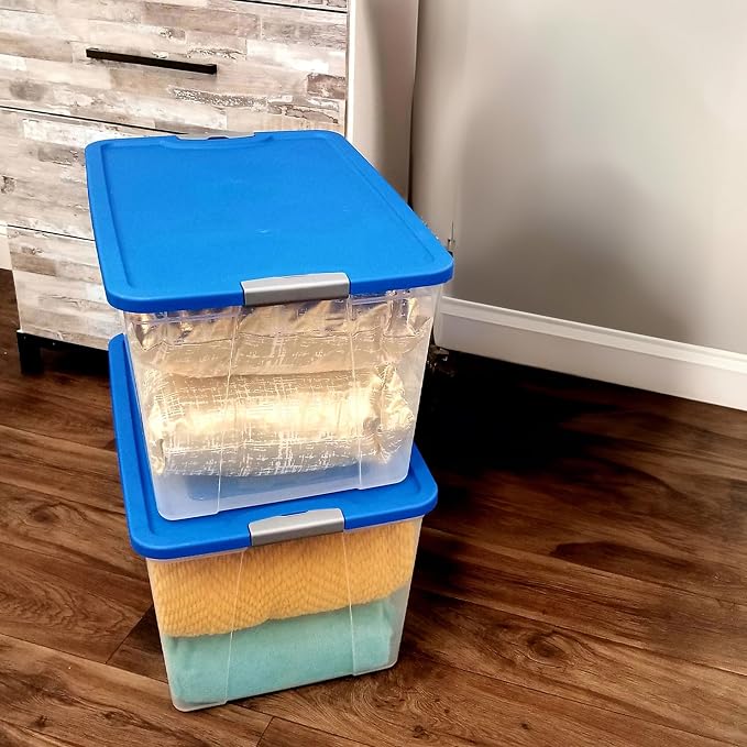 HOMZ Clear Plastic Storage Bin with Secure Latching Blue Lid, 64 Qt, 2 Pack | Heavy-Duty Stackable Containers, Large Organizer Box for Homes, Offices, and Garages - Image 9