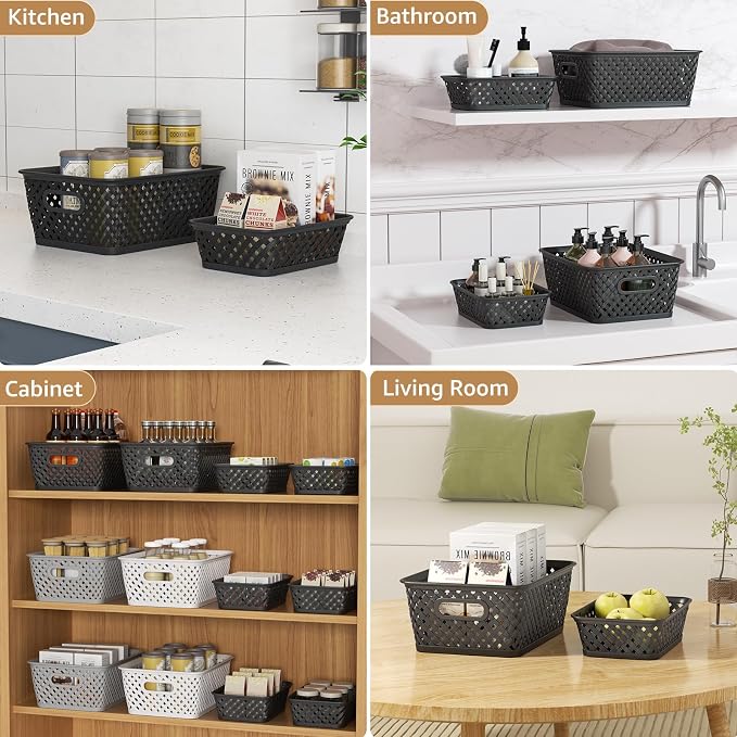 MaxGear 3 Pack Plastic Storage Baskets, Small, Black | Durable Woven Plastic with Built-In Handles, Suitable for Shelves, Closets, Cabinets, Bathrooms and Offices - Image 5