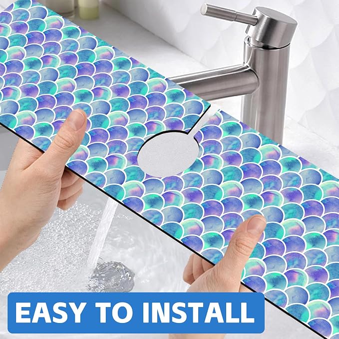 Watercolor Rainbow Scales Sink Faucet Absorbing Mat Sink Splash Guard Faucet Mat Draining Mat Fast Drying Sink Protectors for Kitchen and Bathroom 5.5"×24" - Image 6