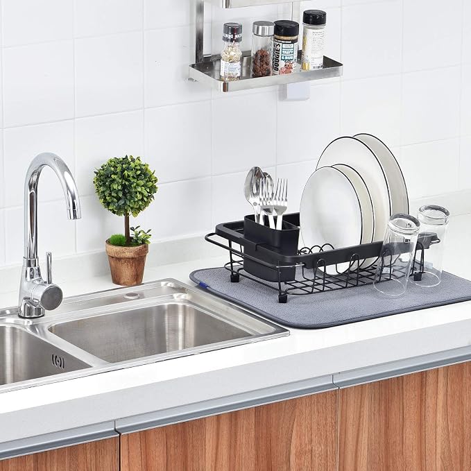 TOOLF Dish Drying Rack in Sink, Dish Drainer with Cup and Utensil Holder | Over The Sink Expandable Stainless Steel Strainer Dryer Rack for Small Kitchen, Counter Space Saving, Fast Drain, Rustproof - Image 5