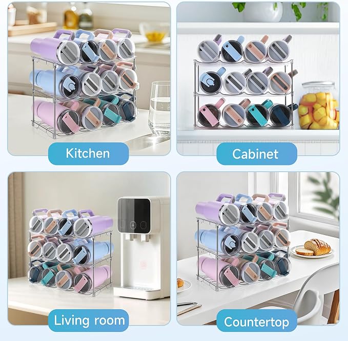 Larger Water Bottle Organizer for Stanley 40 oz Tumbler, Tumbler Organizer | Stackable Water Bottle Holder Rack for Cabinet, Kitchen Storage Organizer for for Stanley Cup Accessories, Tumbler Storage - Image 6