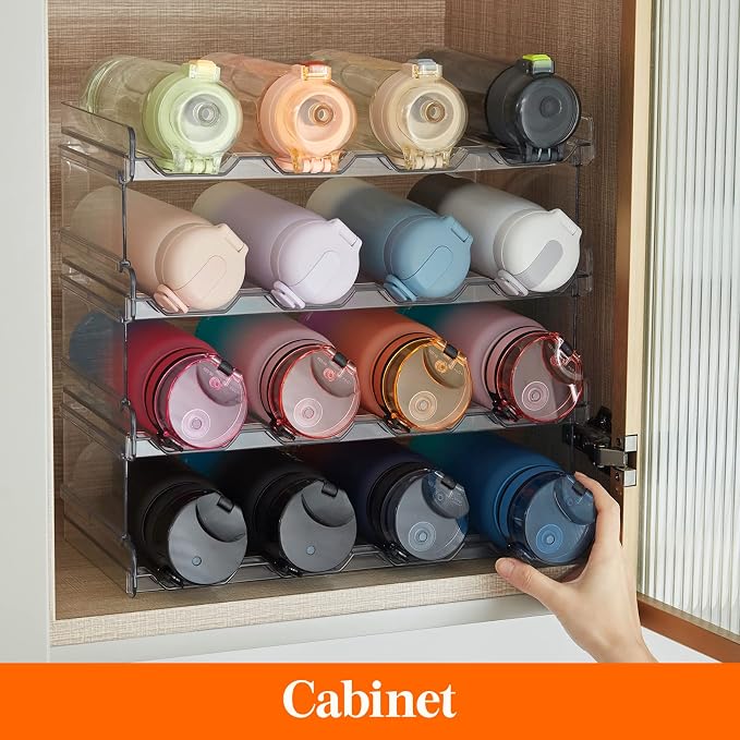 Lifewit Stackable Water Bottle Organizer for Cabinet, Plastic Bottle Holder Fits Bottles/Tumblers up to 3.8" Diameter for Pantry/Countertop, 4 Tier Holds 16 Bottles 41 x 20 x 34 cm/16 x 8 x 13.4 - Image 7