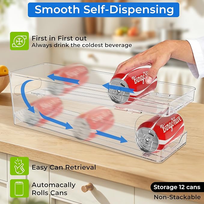 2 Packs FIFO Rolling Soda Can Organizer for Fridge, Holds 12 Cans | Pop Can Organizer for Drink Beer Seltzer Soda Can Dispenser for Refrigerator 11.15oz 12oz Can Holder Storage Pantry Container - Image 3