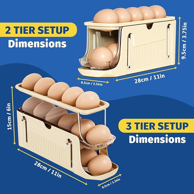 Adjustable Egg Holder for Fridge, Space Saving Egg Organizer Container, Automatic Rolling Egg Dispenser for Refrigerator, Clear Tray for Kitchen Countertop, Home, RV and Dorm Room - Image 2