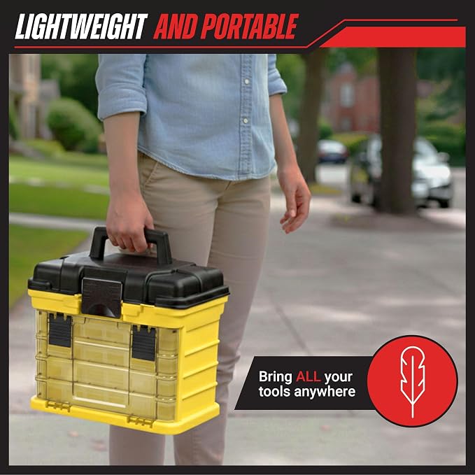 Portable Tool Box - Small Parts Organizer with Drawers and Customizable Compartments for Hardware, Tackle, Beads, or Crafts by Stalwart (Yellow) - Image 5