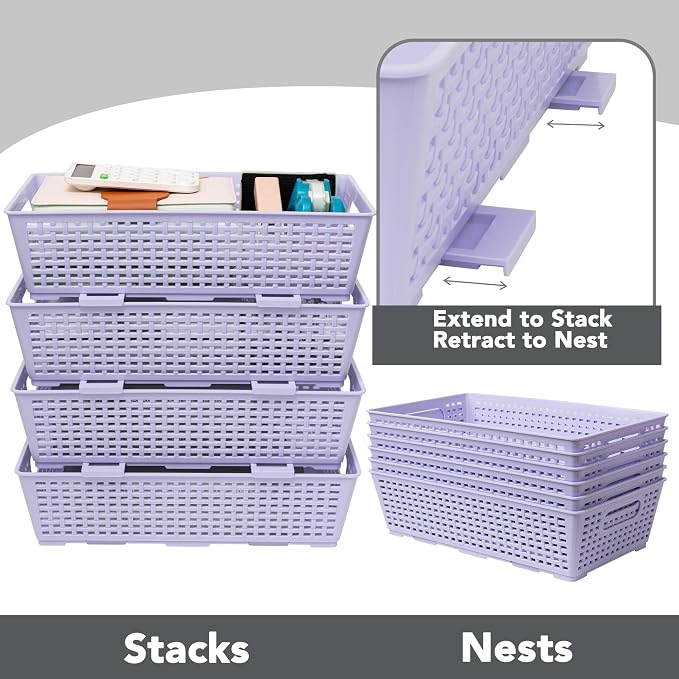 Tiawudi Stackable Woven Plastic Basket, Storage Bins for Cabinet, Closet, Shelf, Under Sink and Countertop, Pantry Organizer Bins, 6 Pack - Image 3
