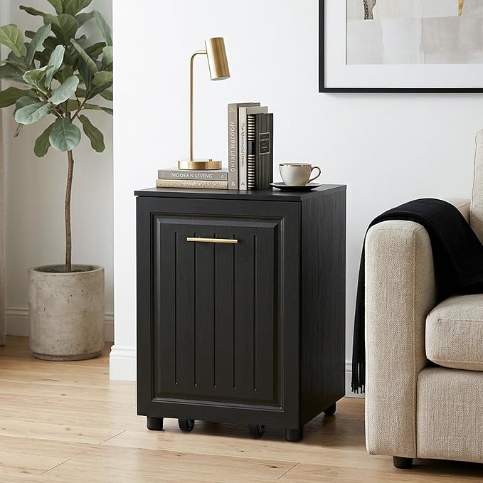 ZIFTY 10 Gallon Pull Out Trash Can Cabinet Kitchen, Laundry Hamper, Black | Freestanding Kitchen Cabinet, Hidden Waste Bin, Pet Proof, Wooden Garbage Recycling, Modern Farmhouse Waste Bin Furniture - Image 9