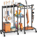 Broom Holder with Cleaning Supplies Organizer, Broom Closet Storage Cabinet with Cleaning Caddy Vacuum Stand, Cleaning Cart with Mop Hanger Gripper Rack Hook, Laundry Room Organization Home Essentials by Olakee