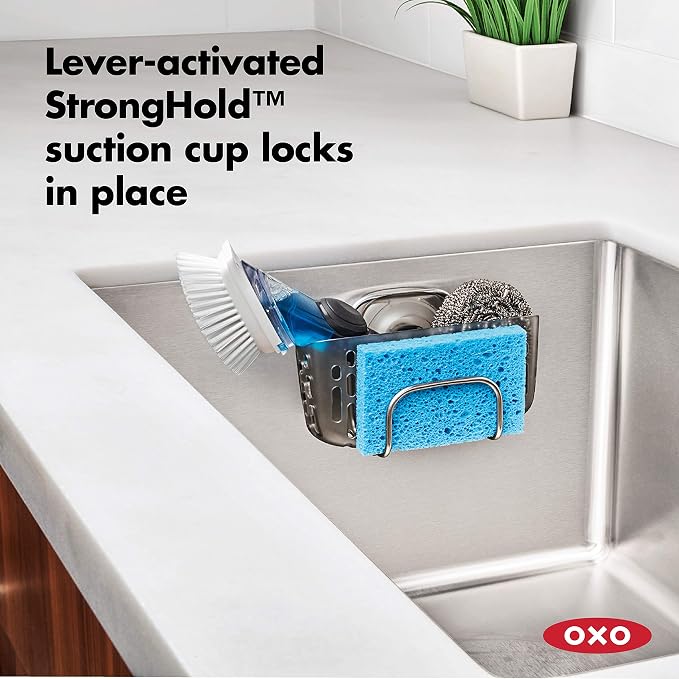 OXO Good Grips Stronghold Suction Sinkware Organizer, Sponge Holder | Sink Caddy, Suctions To Inside of Sink, Holds Sponges and Dish Cleaning Tools, Ideal for Keeping Counters Neat - Image 4