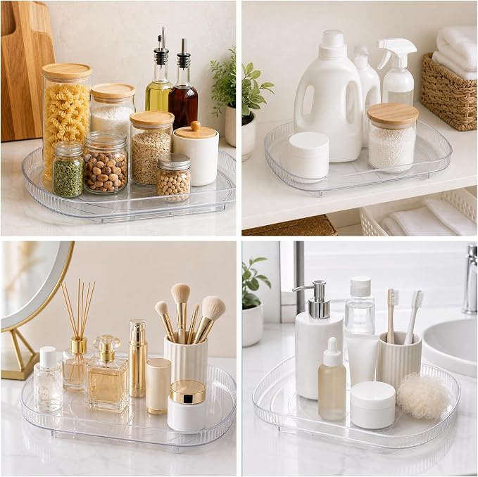 Lazy Susan Turntable for Refrigerator, Square Turntable Organizer for Fridge Cabinet, Pantry, Countertop | 16.5" x 11.1" (Rectangle 2 Pack - Clear) - Image 6