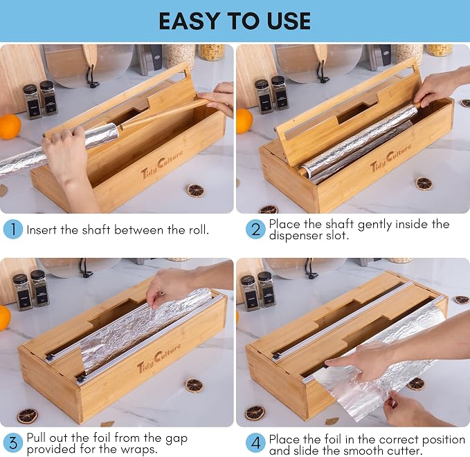 18 Inch Large Foil Wrap Dispenser with Cutter, 2 in 1 Aluminum Butcher Parchment Paper Freezer Tin Wax Cling Foil Plastic Wrap Organizer for Kitchen Drawer Bamboo Saran Storage Roll Holder - Image 3
