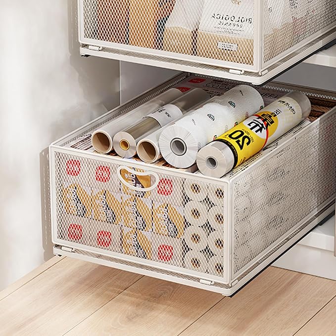 1 Pack Pull out Cabinet Organizer with Sliding Drawer,9.6"W x15.7"D x 8.4"H | Under Sink Organizers and Storage Rack, Adhesive Nano Film Heavy Duty Slide out Pantry Shelves for Kitchen,Sink by ZHOHO+TANT