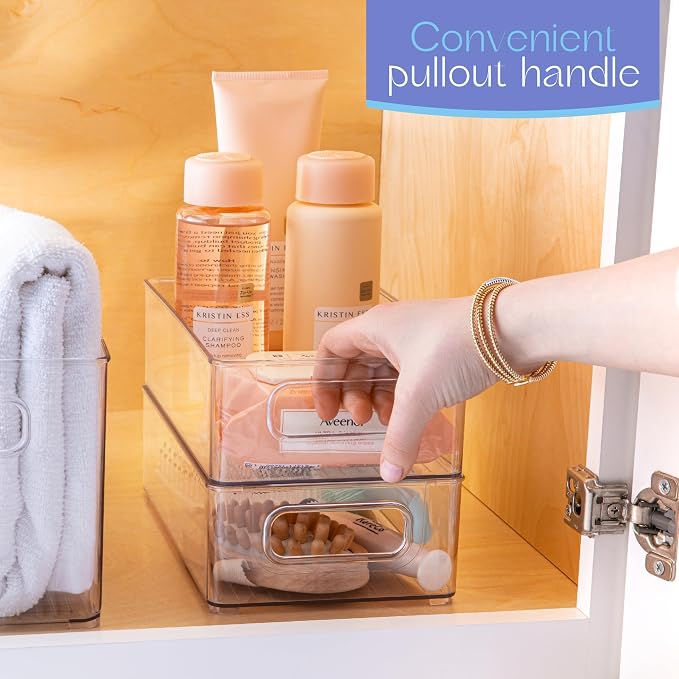 Plastic Food Storage Clear Container Bin with Handles for Organizing Kitchen, Pantry, Refrigerator, Freezer, Pantry, Cabinet, Closet, Bathroom. Stackable 10”x6”x3” - Image 5