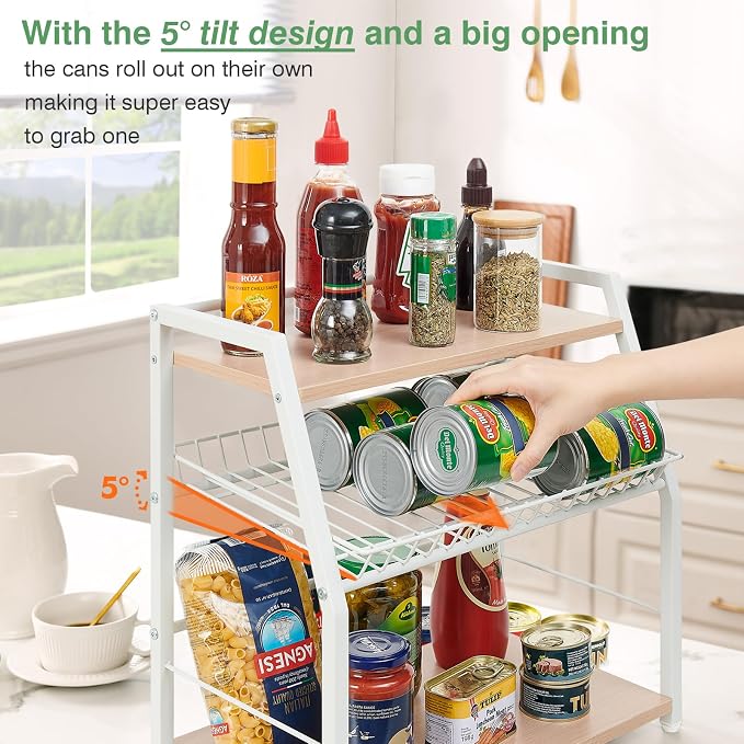 Kitchen Countertop Organizer, Snack Organizer Candy Display Stand Coffee Station Organizer, 3 Tier Wooden Counter Storage for Soda Cans Condiment Tea, for Pantry Office Bathroom, White (White) - Image 5
