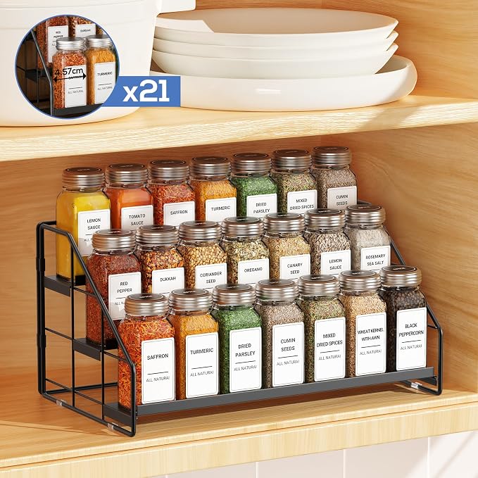 3-Tier Spice Rack for Short Cabinets, Metal Spice Organizer, 1PC | Spice Rack Organizer for Cabinet Keeps Labels Visible, Spice Organization For Cabinet And Countertops - Image 7