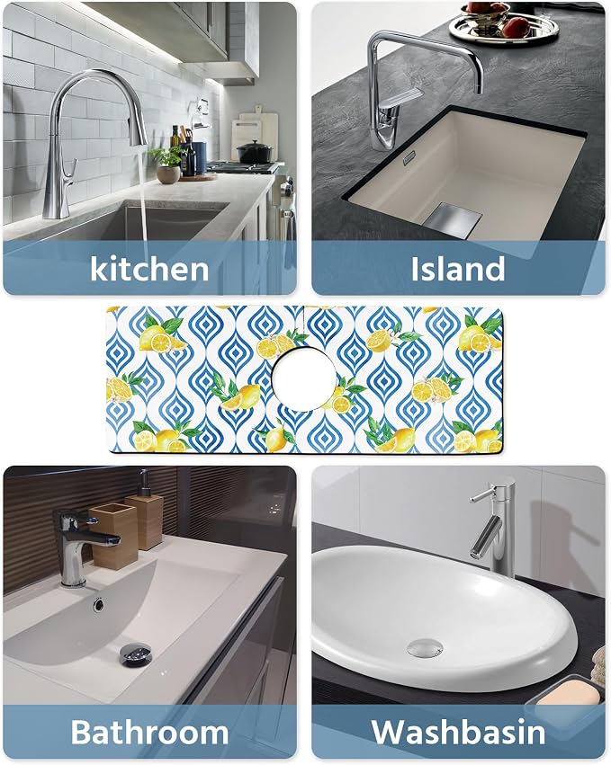 Patterned Sink Faucet Mat Kitchen Splash Guard Super Absorbent Drying Mat, Non-Slip Drain Pad for Kitchen Counter or Bathroom-15x5.5in - Image 6