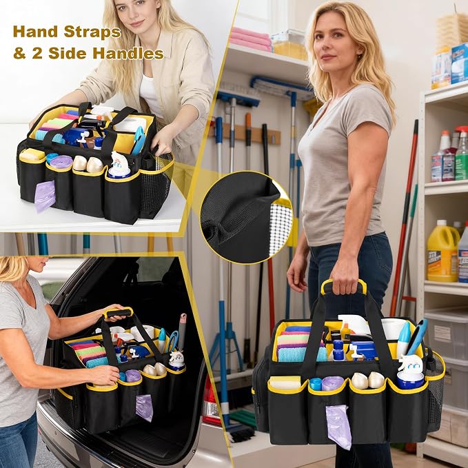 PGmoon Extra-Large Cleaning Caddy Organizer Bag with Handle | Cleaning Supply Tote Bag Built-in Support Boards for Car, Home, Housekeeping Work, Kitchen Cleaning Supplies - Image 5