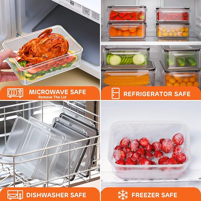 44 PCS Airtight Food Storage Container with Lid (22 Lids & 22 Containers) | Leakproof Plastic Kitchen Organization Set Reusable Microwave/Freezer/Dishwasher Safe Meal Prep Container with Label & Pen - Image 6