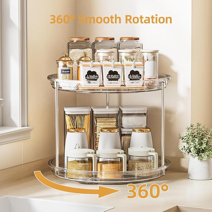 LAMU 2 Tier Lazy Susan Turntable Organizer for Cabinet, 9'' Rotating Spice Rack for Kitchen, Pantry, Countertop, Bathroom, Vanity, Under Sink, Medicine Cabinet Organizer, 4 Pack - Image 4