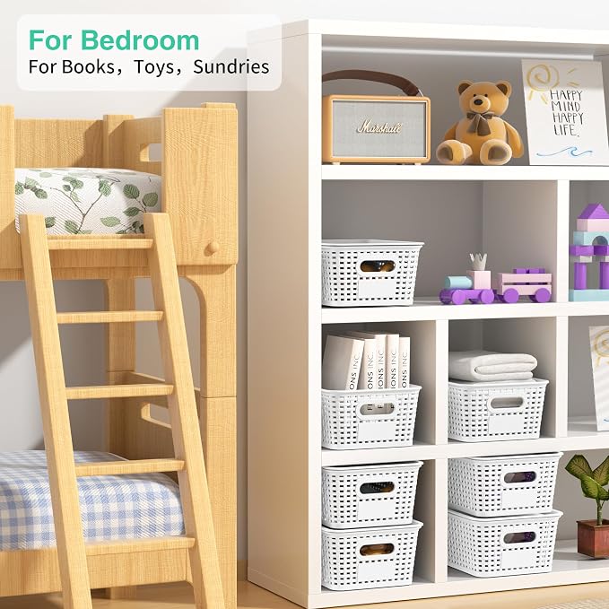 8 Pack Plastic Storage Baskets,White Stackable Bins with Lid | 5.3qt Storage Containers with Labels for Organizing Shelves Drawers Desktop Closet Playroom Classroom Office - Image 5