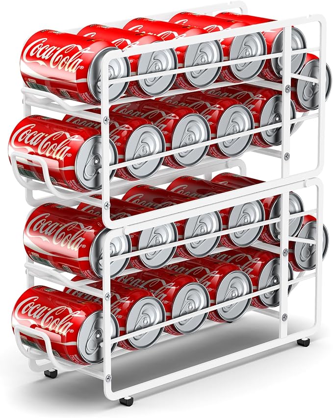 Canyave Soda Can Organizer Storage Rack, 2 Pack Stackable Beverage Soda Can Dispenser Organizer Holder for Refrigerator, Cabinet, Pantry (White) by Canyave