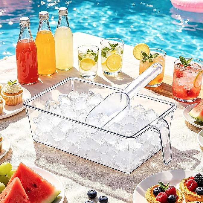 DGB 2 Sets Clear Ice Bucket for Freezer, Ice Storage Bin & Holder | Freezer Ice Bin, Pull-Out Handle, Ice Cube Container, Scoop & Tongs, Home Bar, Fridge Organization,11.8 x 5.91 x 3.54 Inches - Image 9