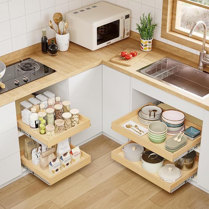 Pull Out Cabinet Organizer, 23" W x 21" D | Soft Close Pull Out Drawers for Cabinets with Heavy Duty Slides, Wood Slide Out Drawers for Kitchen Cabinets - Image 2
