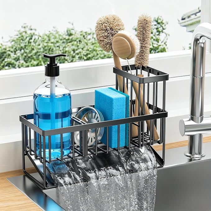 Cisily Sink Caddy Sponge Holder for Kitchen with Brush Holder and Stainless Steel Self Drain Tray, Rustproof Kitchen Sink Organizer for Sponge, Soap Dispenser Storage Accessories by CISILYHOMELIFE