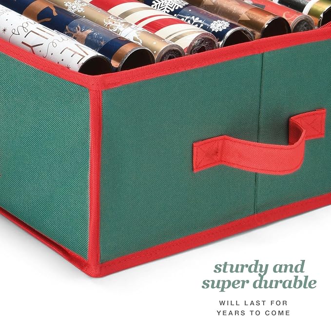 Premium Wrapping Paper Organizer Storage | Gift Wrap Holder With Extra Pockets for Christmas Decorations, Reinforced Handles, Heavy Duty, Ultra-Durable, Tear-Proof Fabric - Fits Up to 27 Rolls (Green) - Image 7