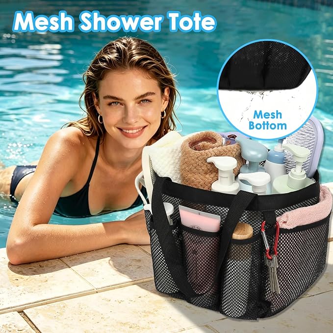 Fammart Mesh Shower Caddy Portable for College Dorm Room Essentials, Odorless Polyester Large Shower Tote Bag with Dual Handles, 8-Pocket Quick-Dry Toiletry Organizer for Travel, Beach, Camping, Gym - Image 4