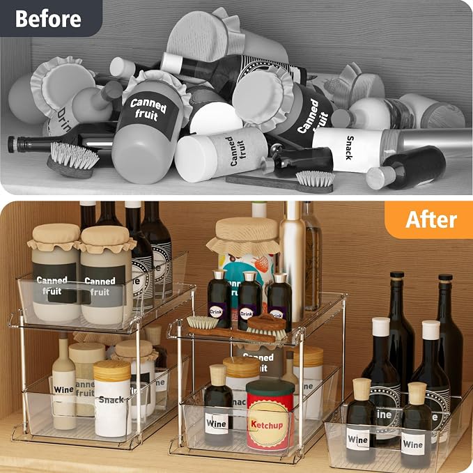 Bathroom Under Sink Organizers and Storage, 2 Tier, 1 Pack | Clear Vanity Countertop Pull-out Cabinet Organizer, Stackable Multi-Purpose Kitchen Pantry Organization with Dividers - Image 6