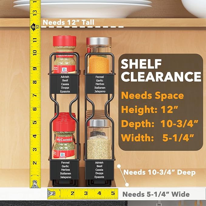 SpaceAid Pull Out Spice Rack Organizer for Cabinet, Heavy Duty Slide Out Seasoning Kitchen Organizer, Cabinet Organizer, with Labels, 5.2" W x10.75 D x10 H, 2 Drawers 2-Tier - Image 5