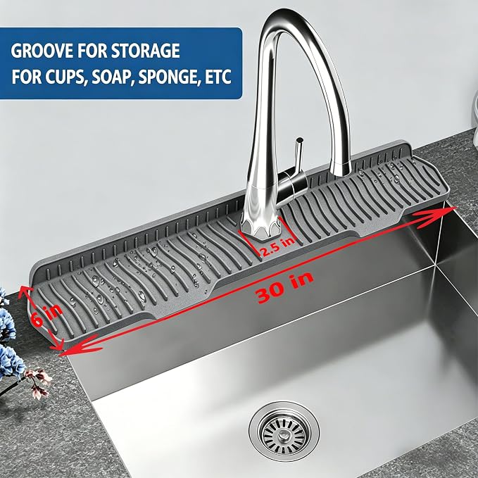 Kitchen Sink Splash Guard Gen2-30" x 6'' Silicone Sink Mat Splash Guard fit for Countertop, Bathroom,Farmhouse,RV by EBIGIC (Grey) - Image 5